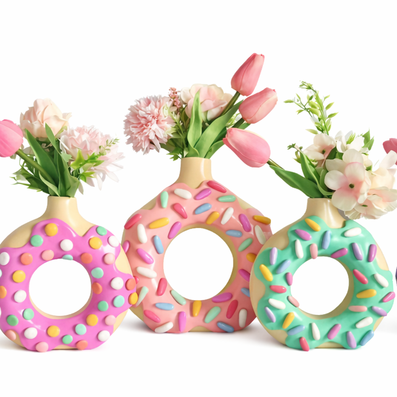 Pastel Donut Ceramic Vase – Decorative Flower Vase (Set of 3)