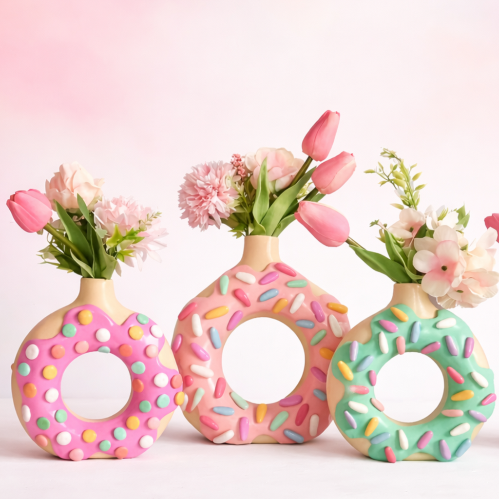 Pastel Donut Ceramic Vase – Decorative Flower Vase (Set of 3)