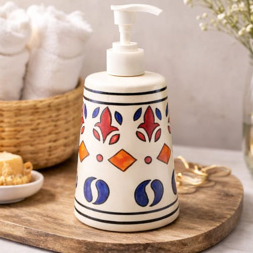 Handcrafted Ceramic Soap Dispenser – Hand-Painted Floral Design