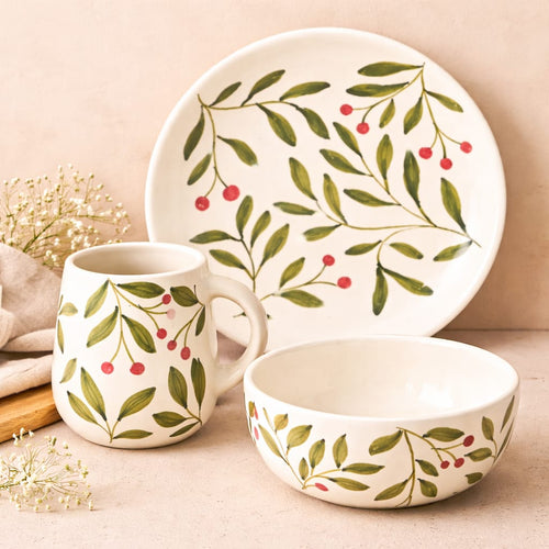 Hand-Painted Botanical Ceramic Dining Set (3-Piece)